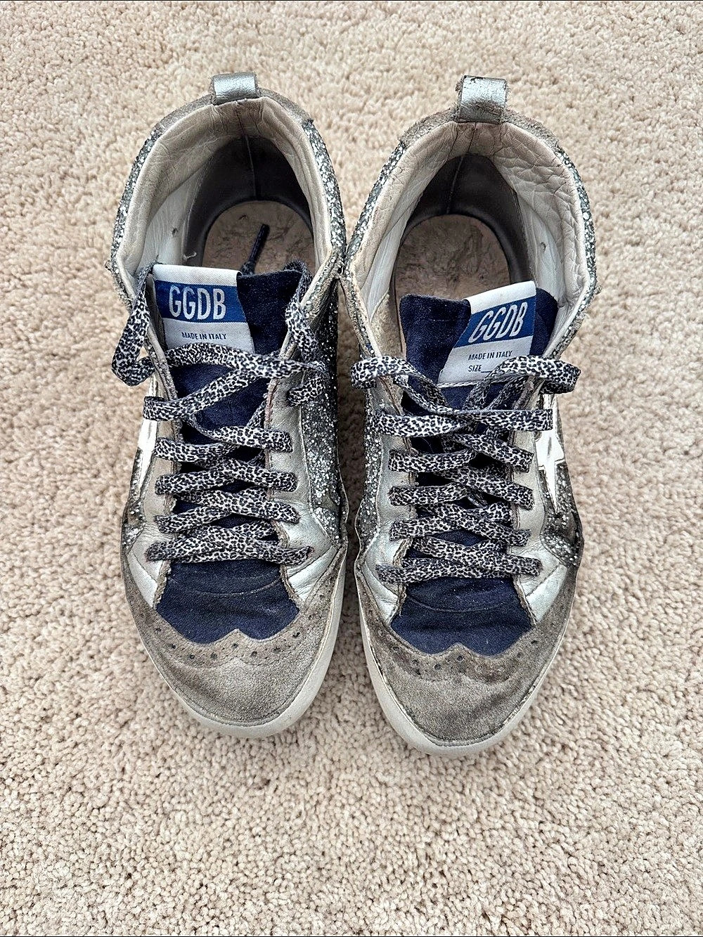 Golden Goose Mid Star Sneakers in Medieval Blue / Silver Glitter Gray & Blue